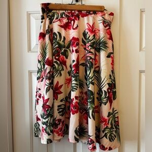 Voodoo Vixen Tropical Floral and Flamingo A-Line Skirt